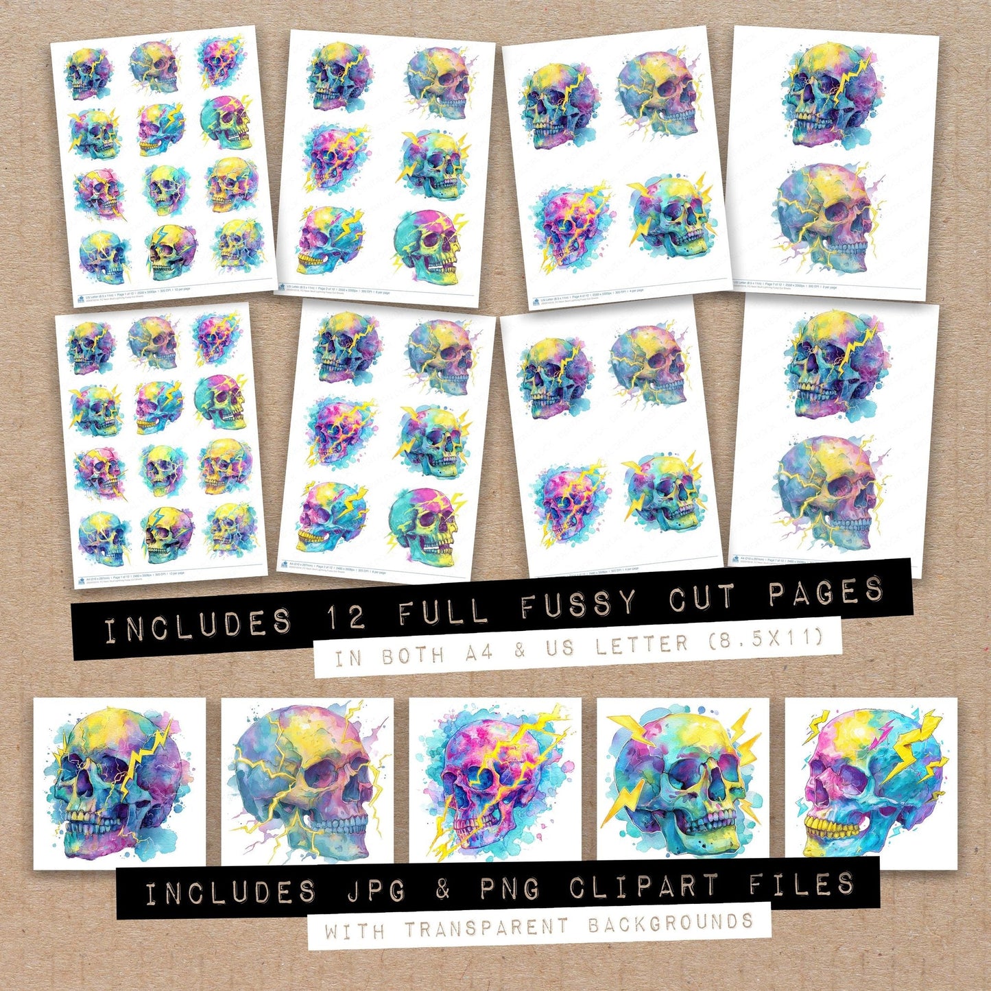 DDD010516_FC Neon Skull Lightning Fussy Cut Sheets