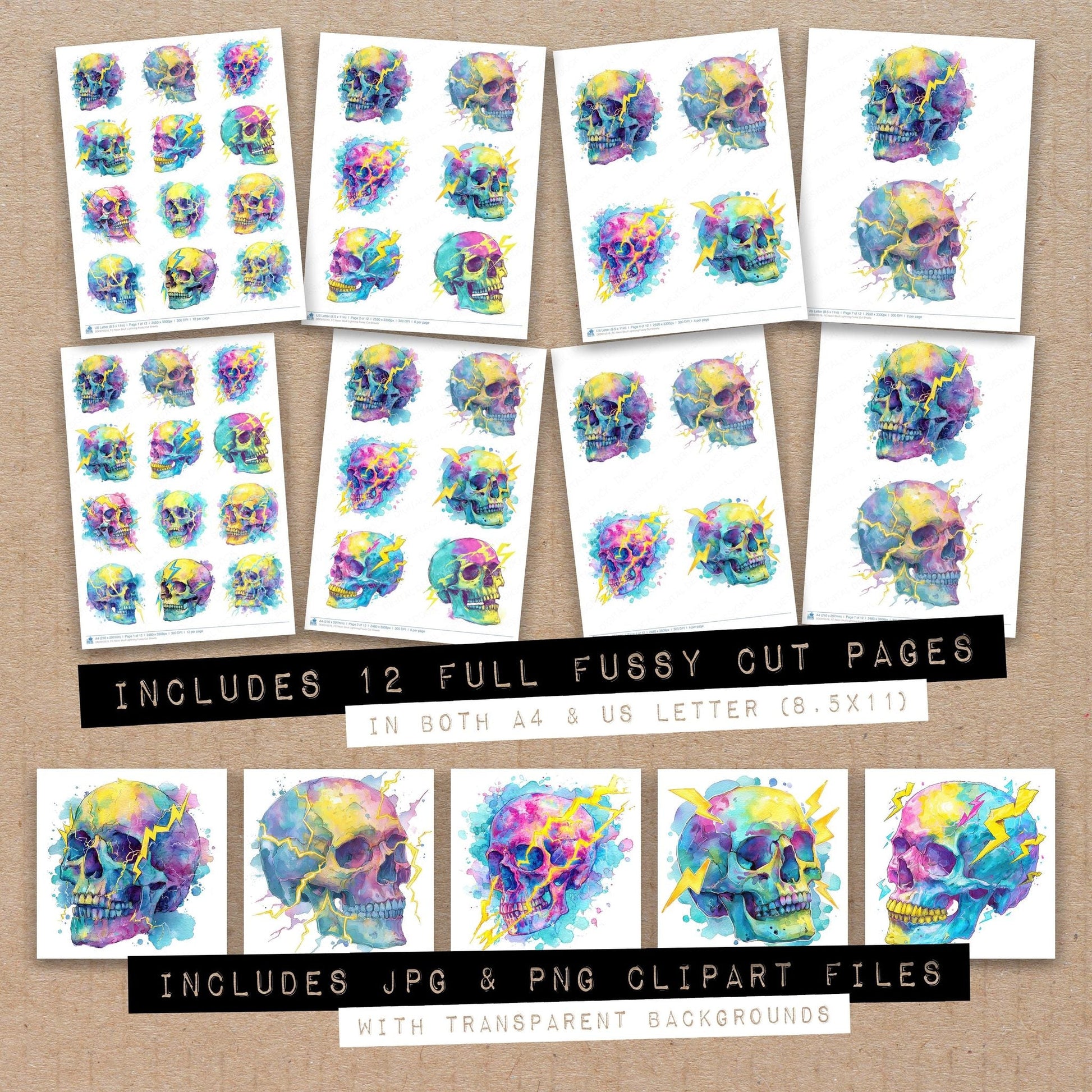 DDD010516_FC Neon Skull Lightning Fussy Cut Sheets