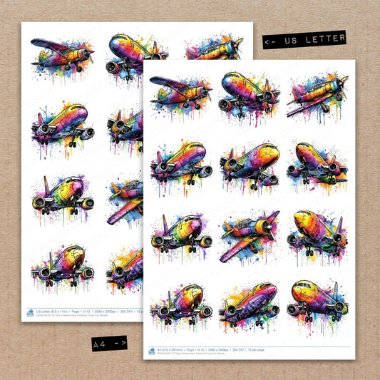 DDD010519_FC Neon Watercolour Airplane Fussy Cut Sheets
