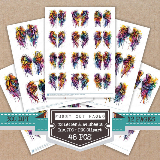 DDD010520_FC Neon Watercolour Angel Wings Fussy Cut Sheets