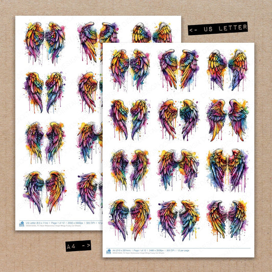 DDD010520_FC Neon Watercolour Angel Wings Fussy Cut Sheets