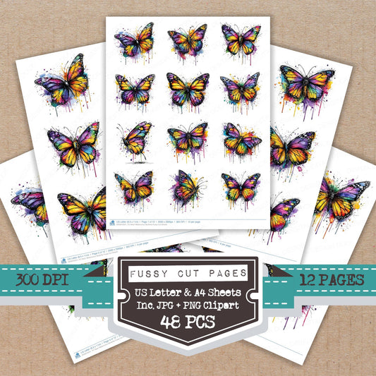 Neon Watercolour Butterfly Fussy Cut Sheets (DDD010521)