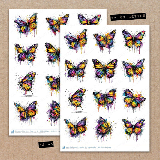Neon Watercolour Butterfly Fussy Cut Sheets (DDD010521)