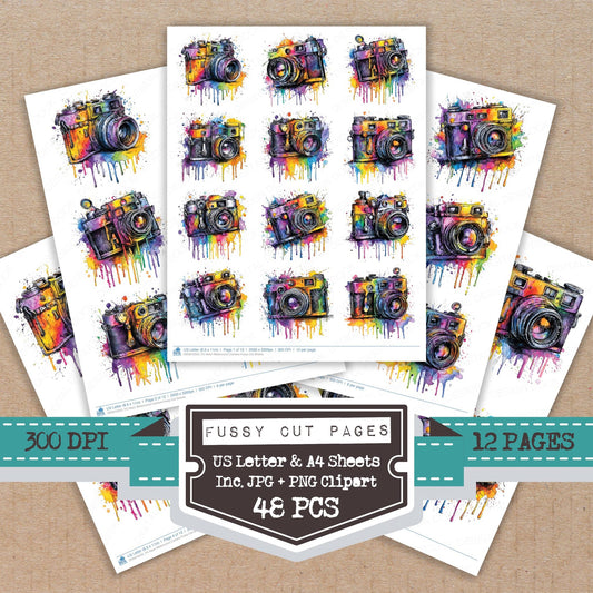Neon Watercolour Camera Fussy Cut Sheets (DDD010522)