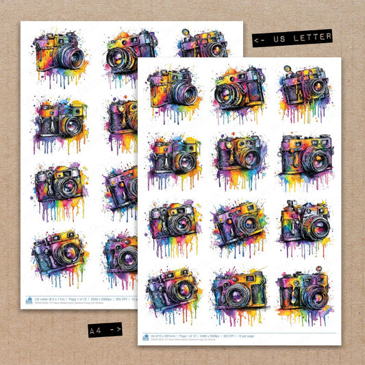 Neon Watercolour Camera Fussy Cut Sheets (DDD010522)