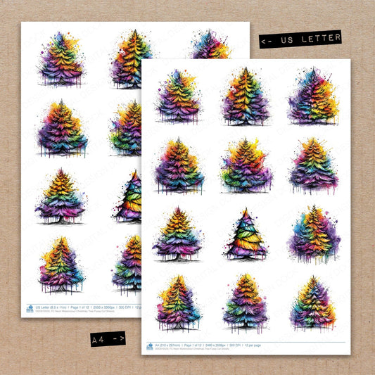 DDD010523_FC Neon Watercolour Christmas Tree Fussy Cut Sheets