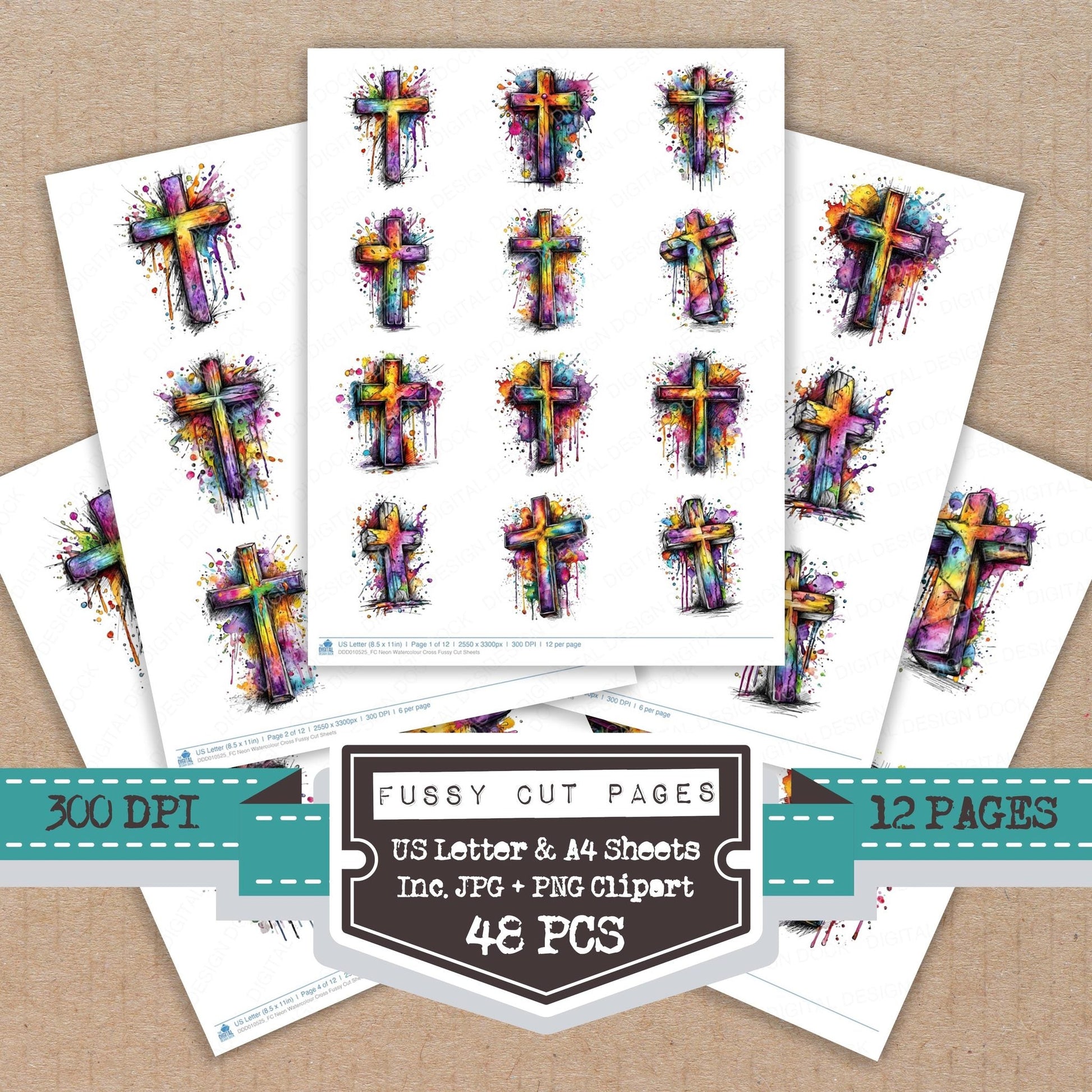 DDD010525_FC Neon Watercolour Cross Fussy Cut Sheets