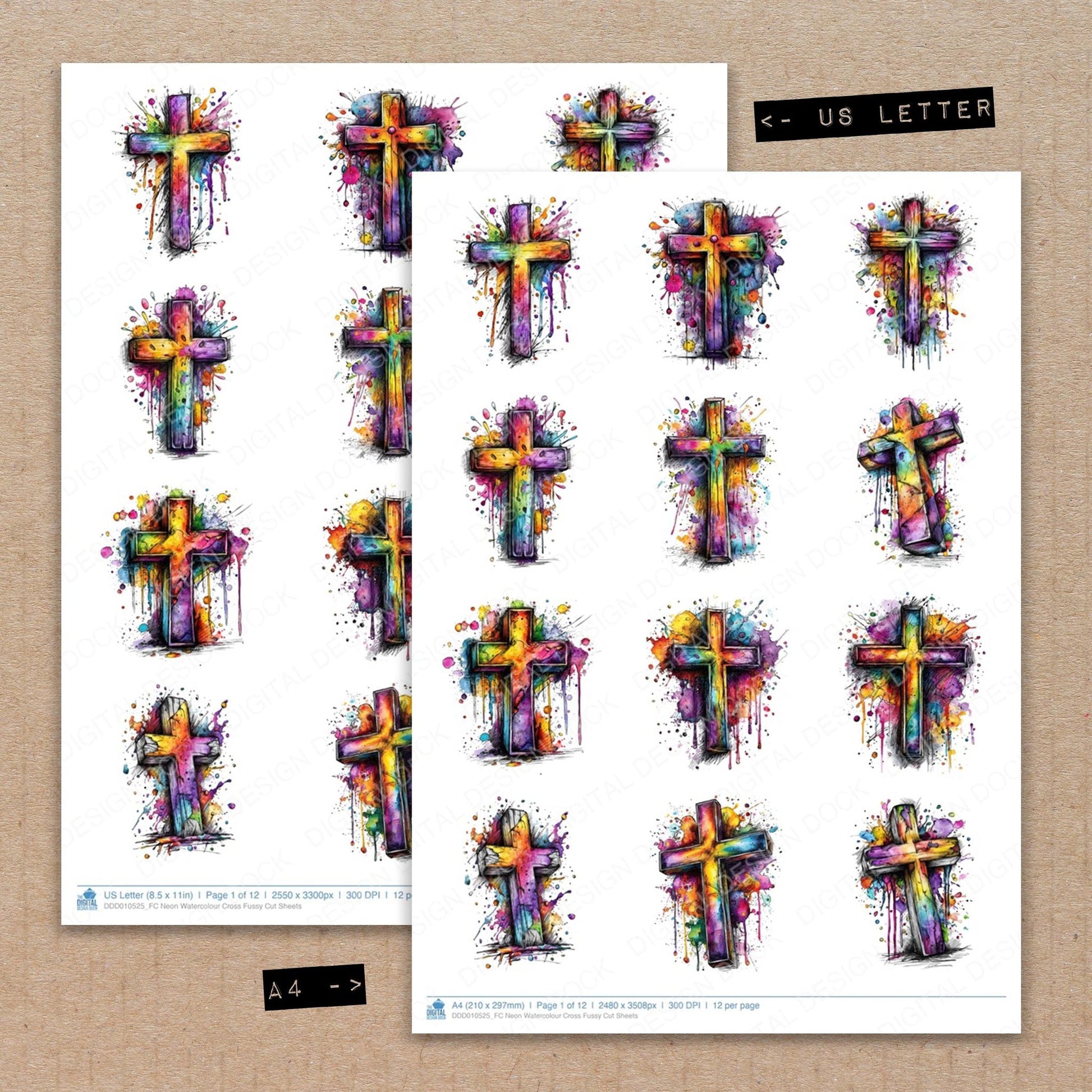DDD010525_FC Neon Watercolour Cross Fussy Cut Sheets