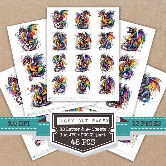 DDD010526_FC Neon Watercolour Dragon Fussy Cut Sheets