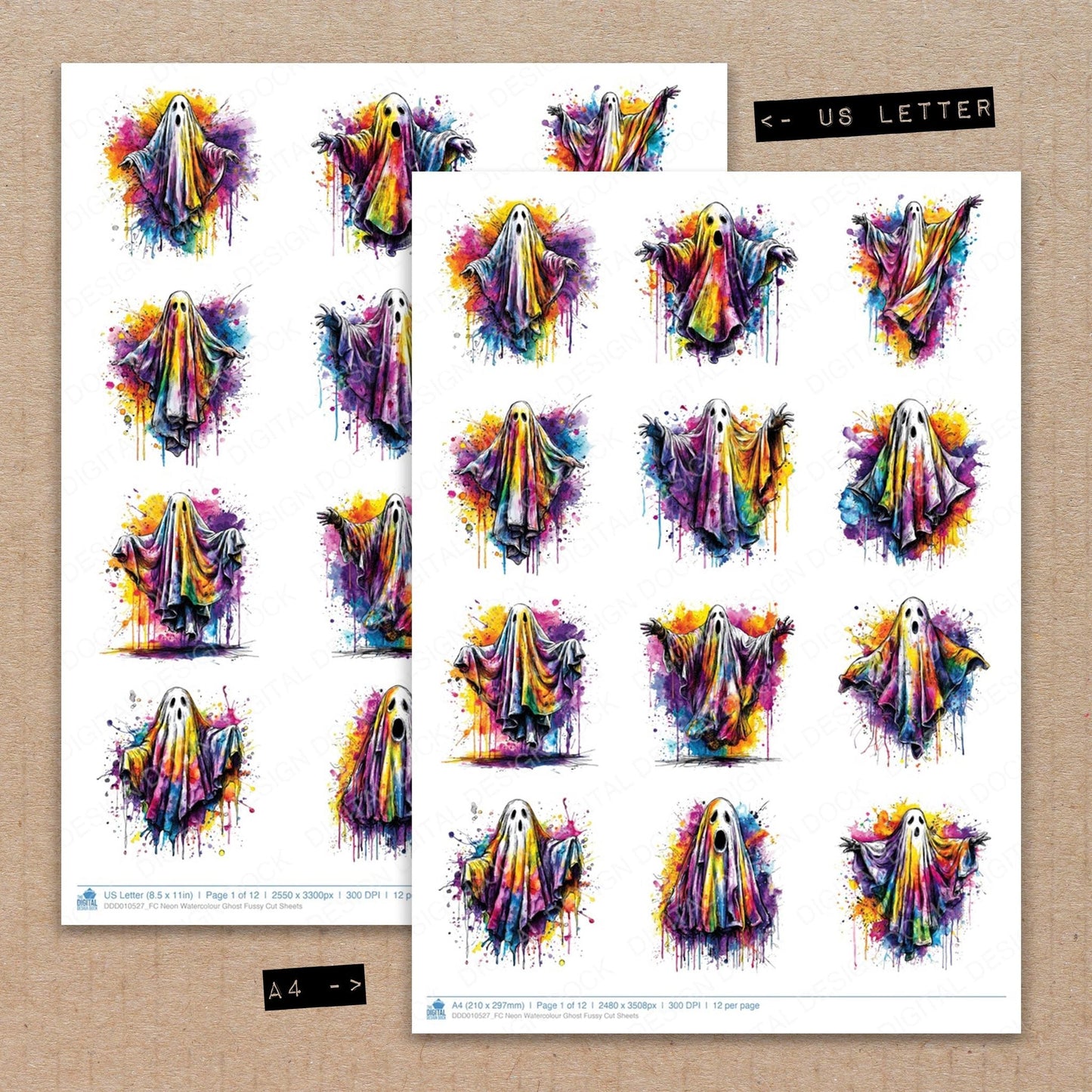 DDD010527_FC Neon Watercolour Ghost Fussy Cut Sheets
