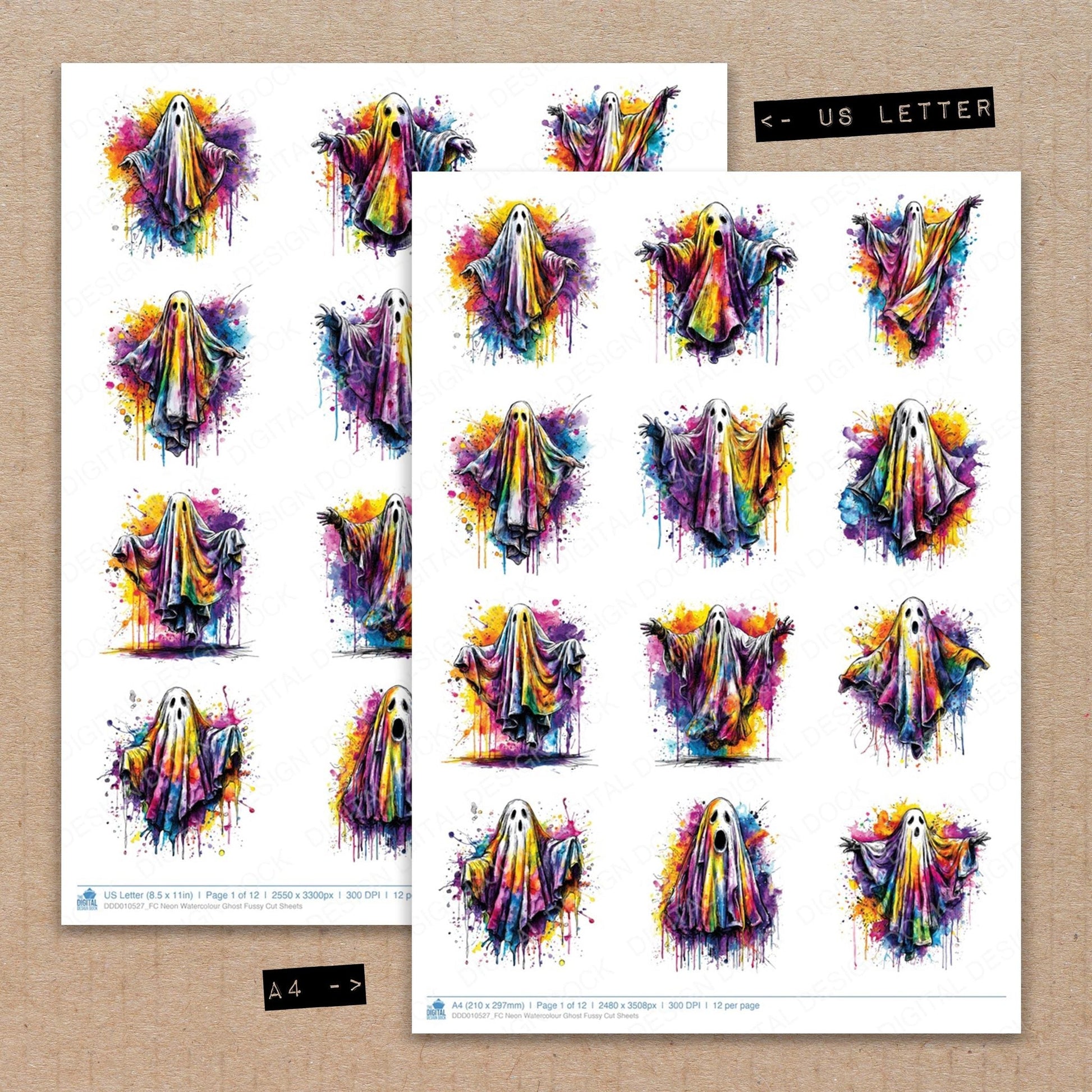 DDD010527_FC Neon Watercolour Ghost Fussy Cut Sheets