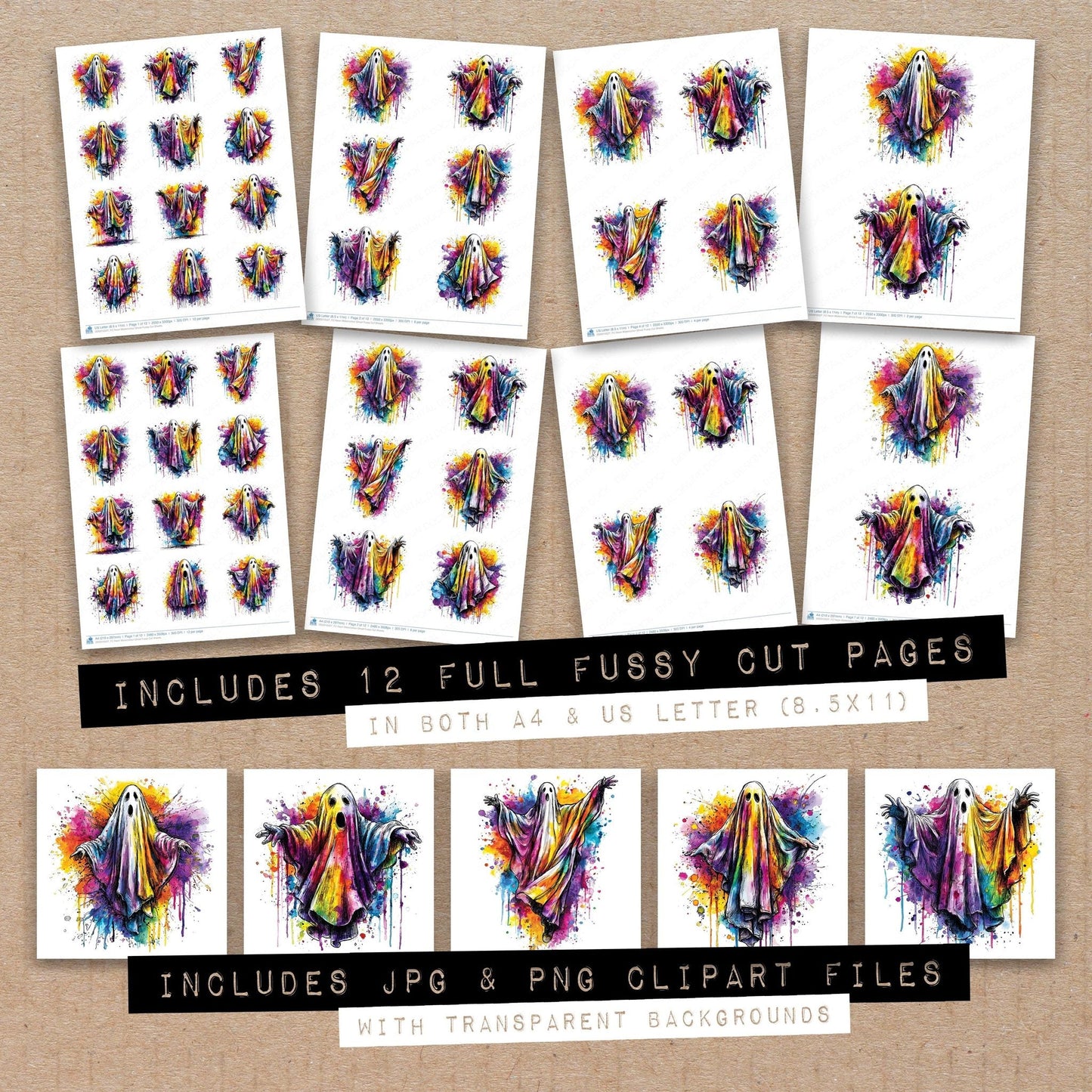DDD010527_FC Neon Watercolour Ghost Fussy Cut Sheets