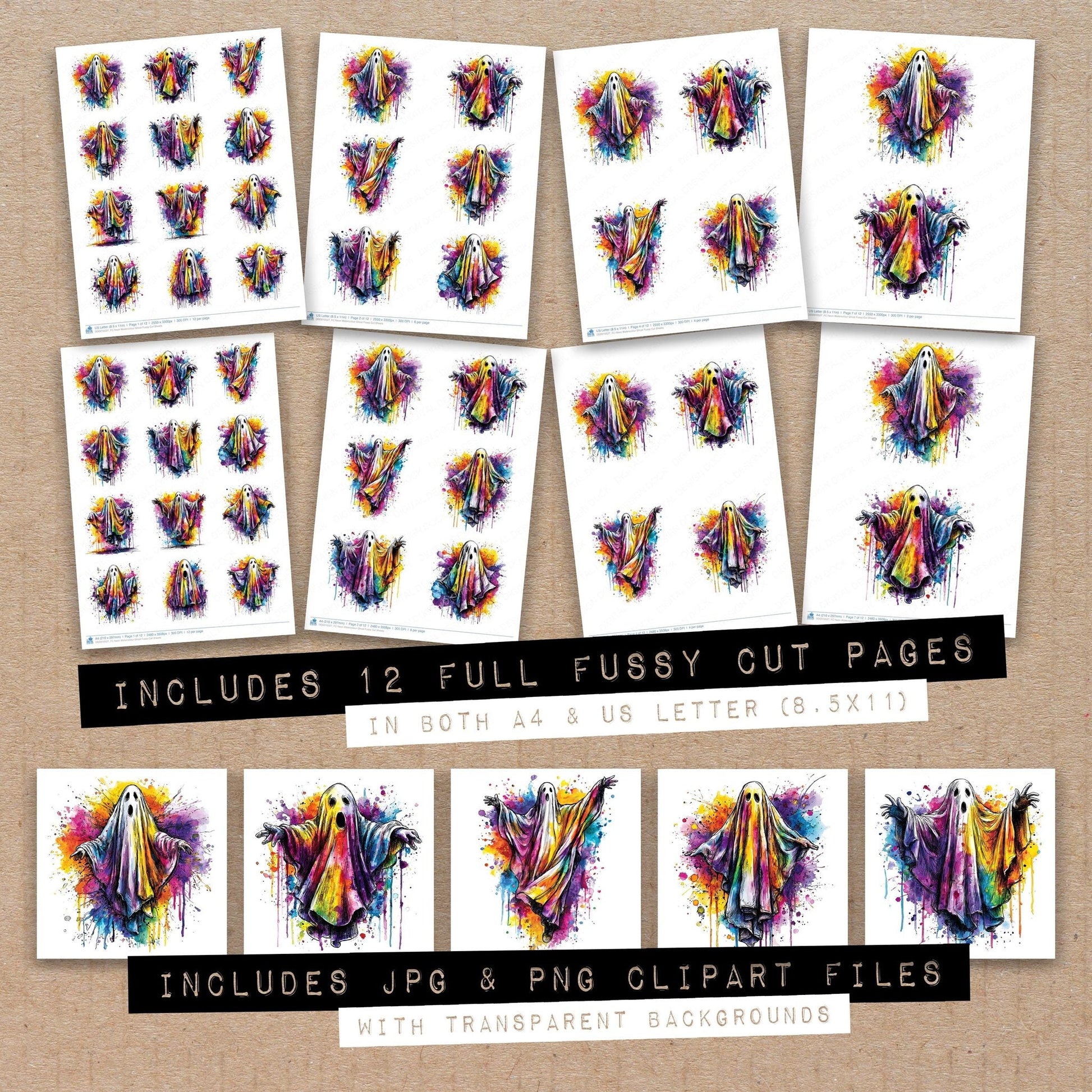 DDD010527_FC Neon Watercolour Ghost Fussy Cut Sheets