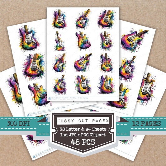 DDD010529_FC Neon Watercolour Guitar Fussy Cut Sheets