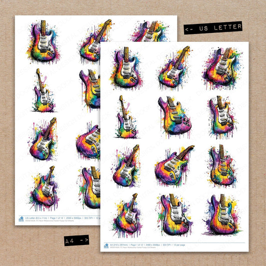 DDD010529_FC Neon Watercolour Guitar Fussy Cut Sheets