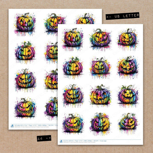 DDD010530_FC Neon Watercolour halloween Pumpkin Fussy Cut Sheets
