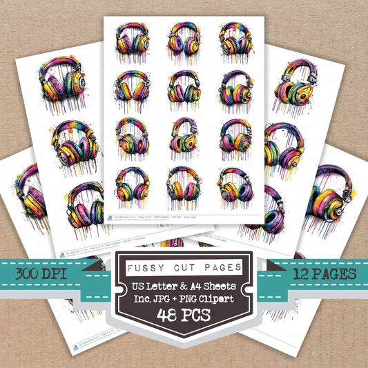 DDD010531_FC Neon Watercolour Headphones Fussy Cut Sheets