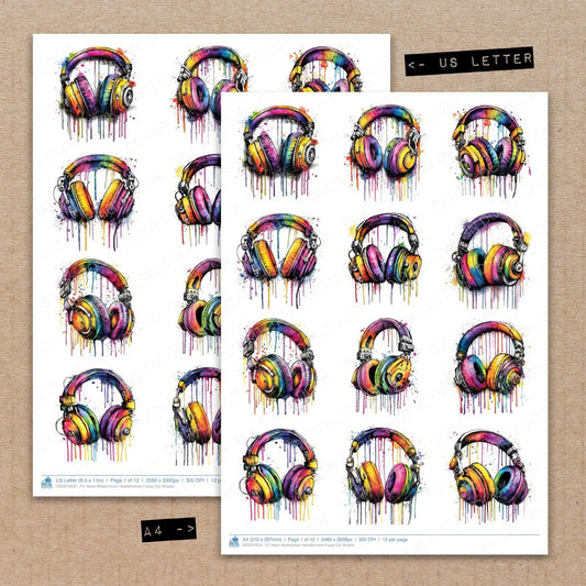 DDD010531_FC Neon Watercolour Headphones Fussy Cut Sheets