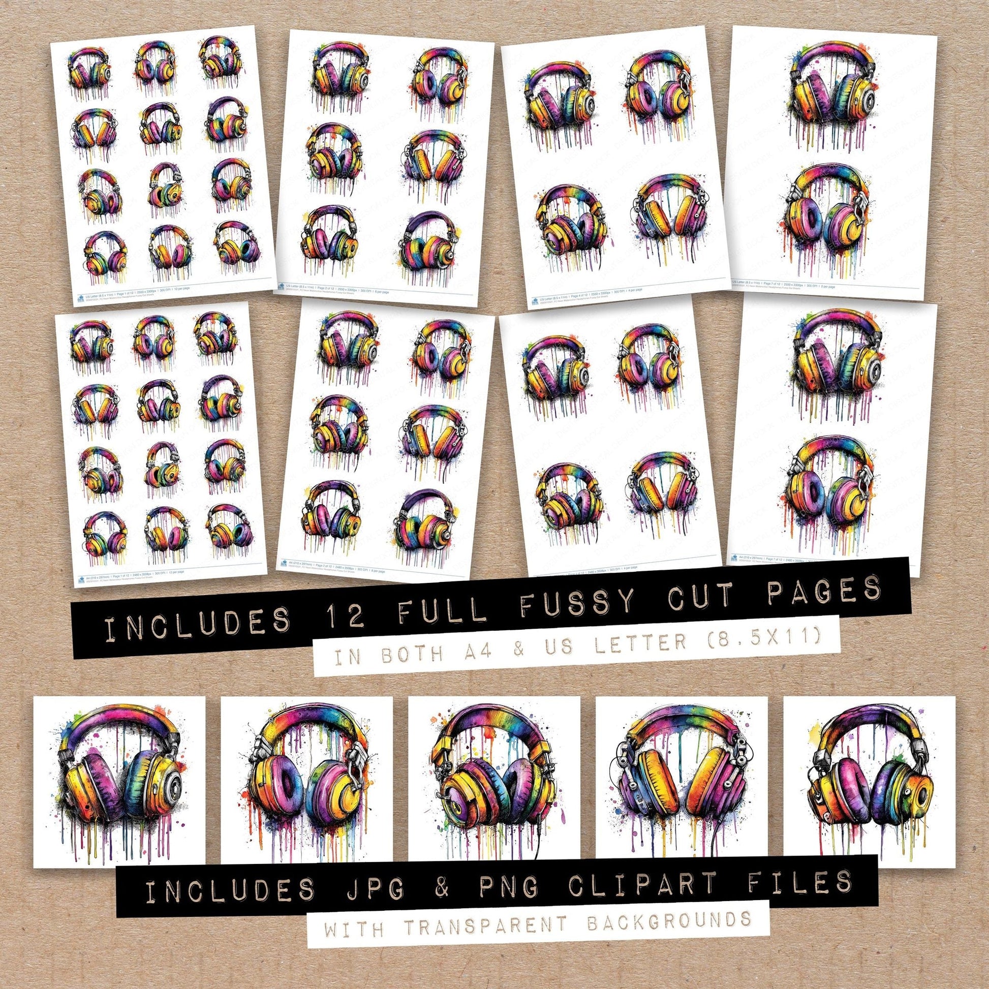 DDD010531_FC Neon Watercolour Headphones Fussy Cut Sheets