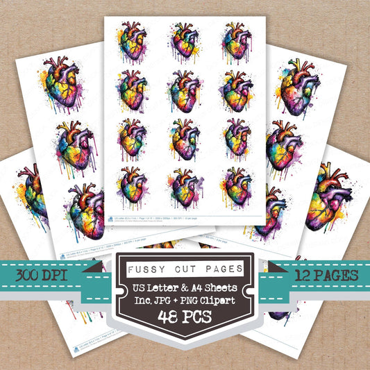 DDD010532_FC Neon Watercolour Heart Fussy Cut Sheets