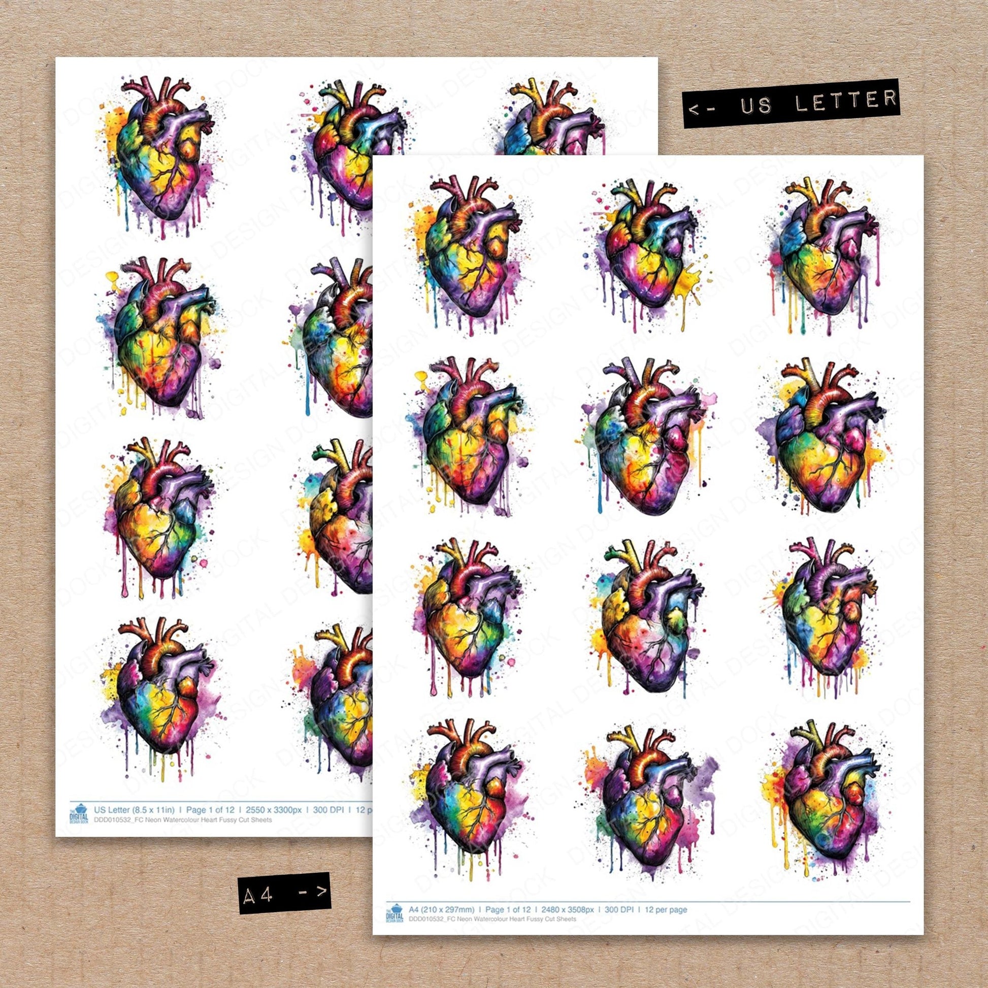 DDD010532_FC Neon Watercolour Heart Fussy Cut Sheets