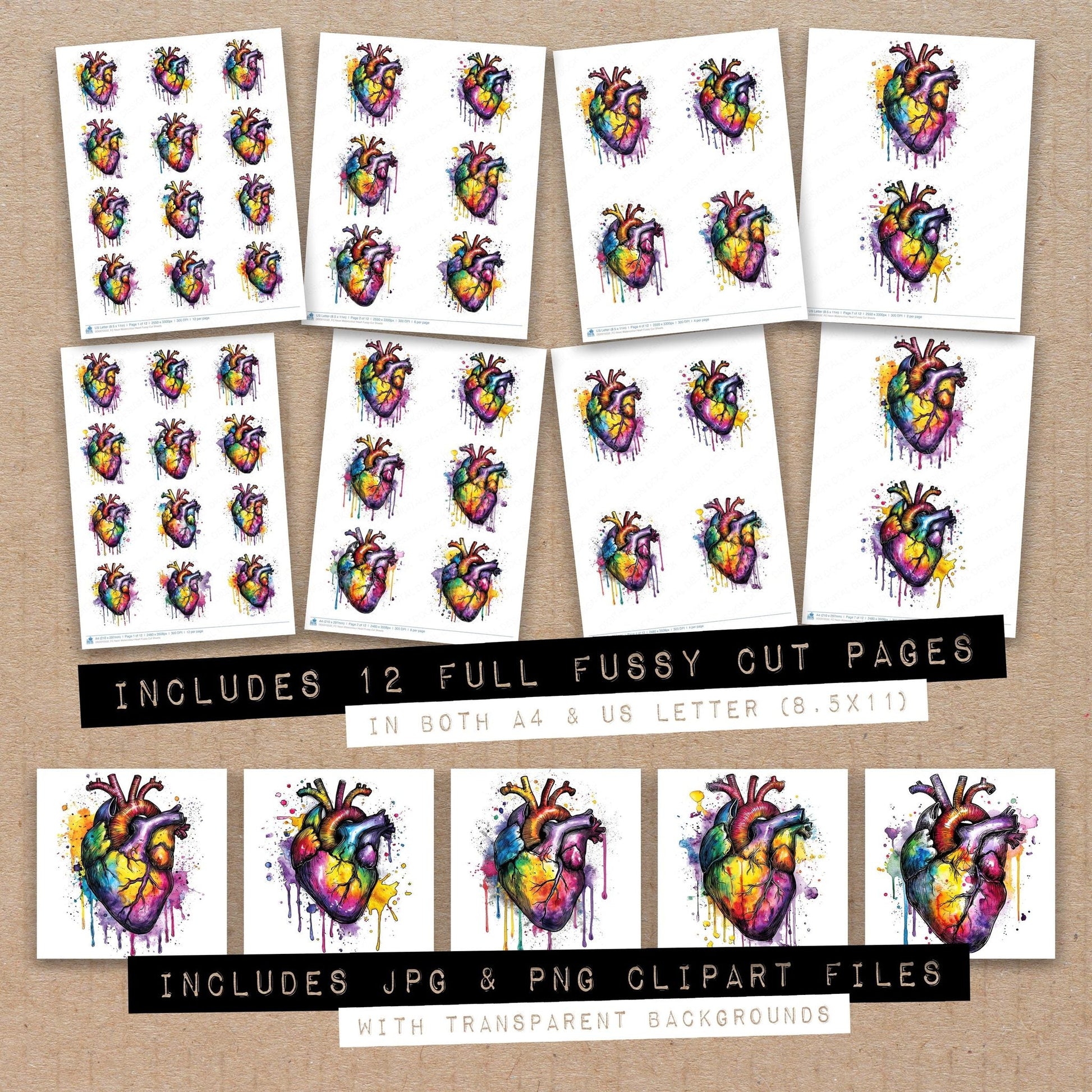 DDD010532_FC Neon Watercolour Heart Fussy Cut Sheets