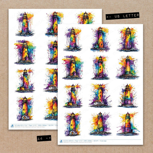 DDD010533_FC Neon Watercolour Lighthouse Fussy Cut Sheets