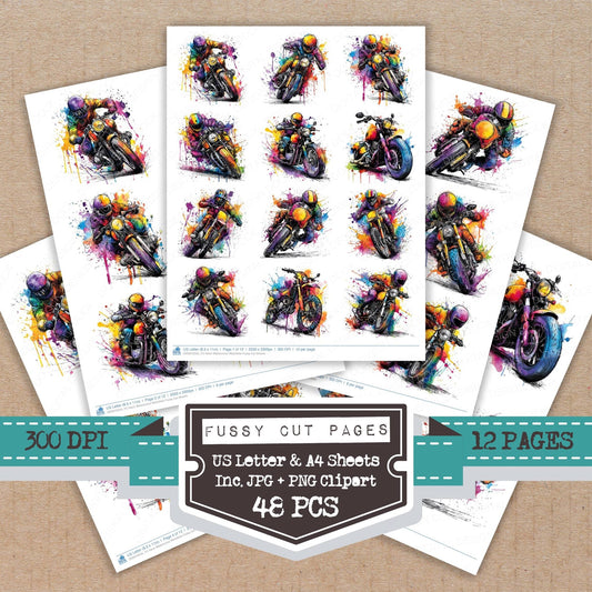 DDD010535_FC Neon Watercolour Motorbike Fussy Cut Sheets