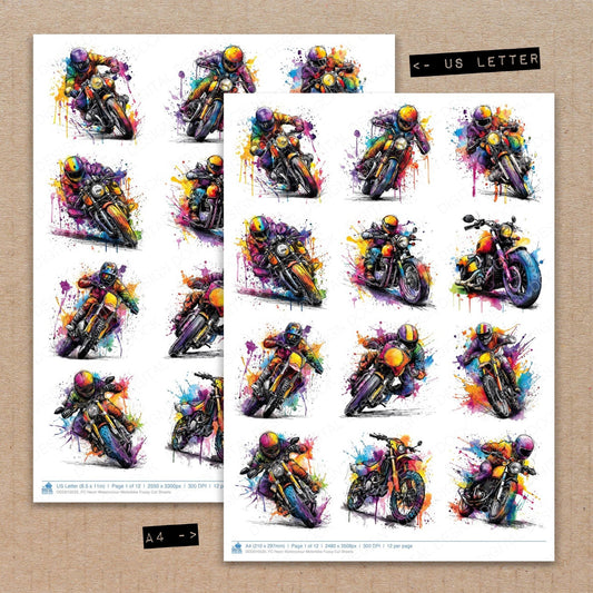 DDD010535_FC Neon Watercolour Motorbike Fussy Cut Sheets