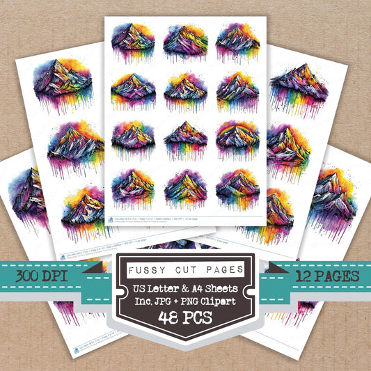 DDD010536_FC Neon Watercolour Mountain Fussy Cut Sheets