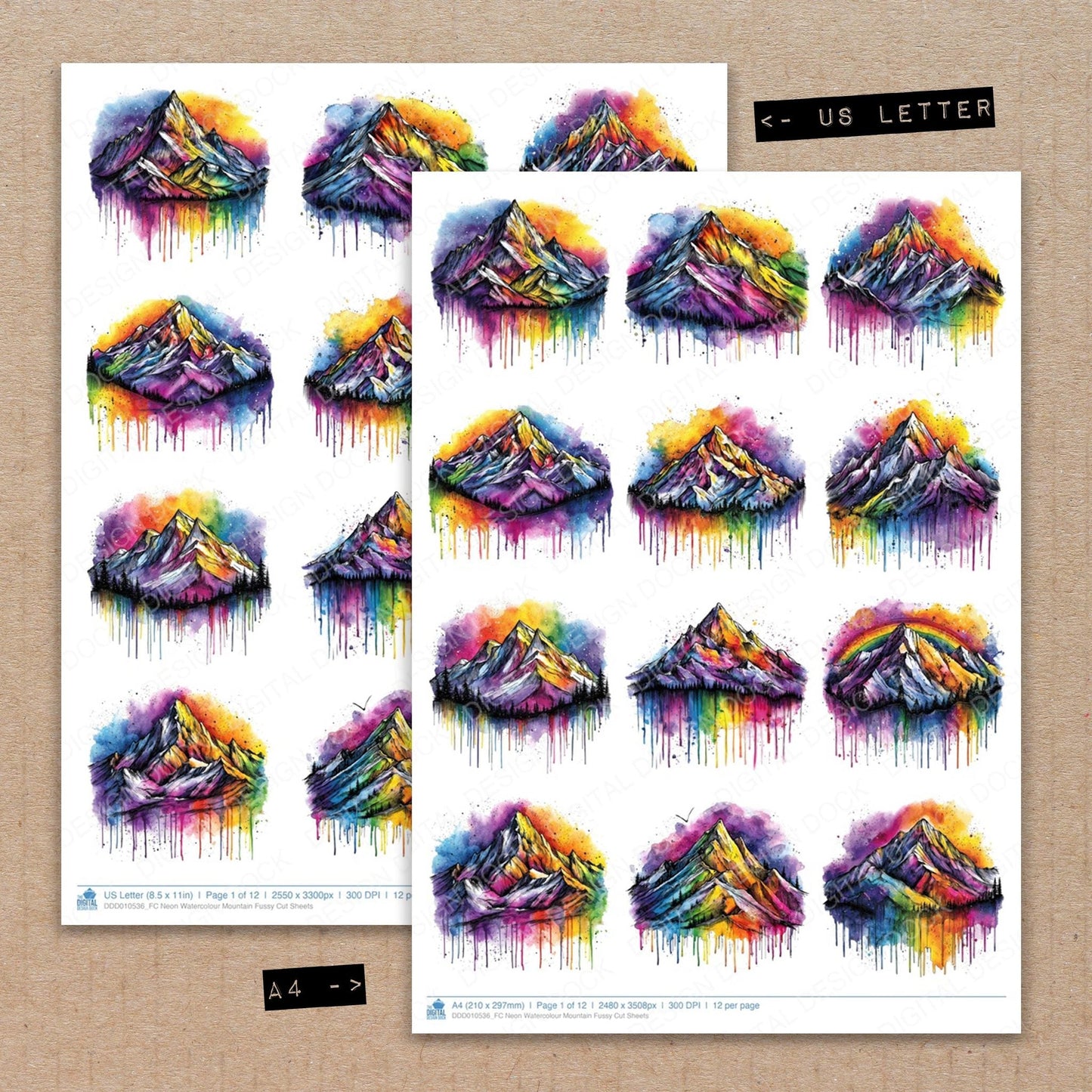 DDD010536_FC Neon Watercolour Mountain Fussy Cut Sheets