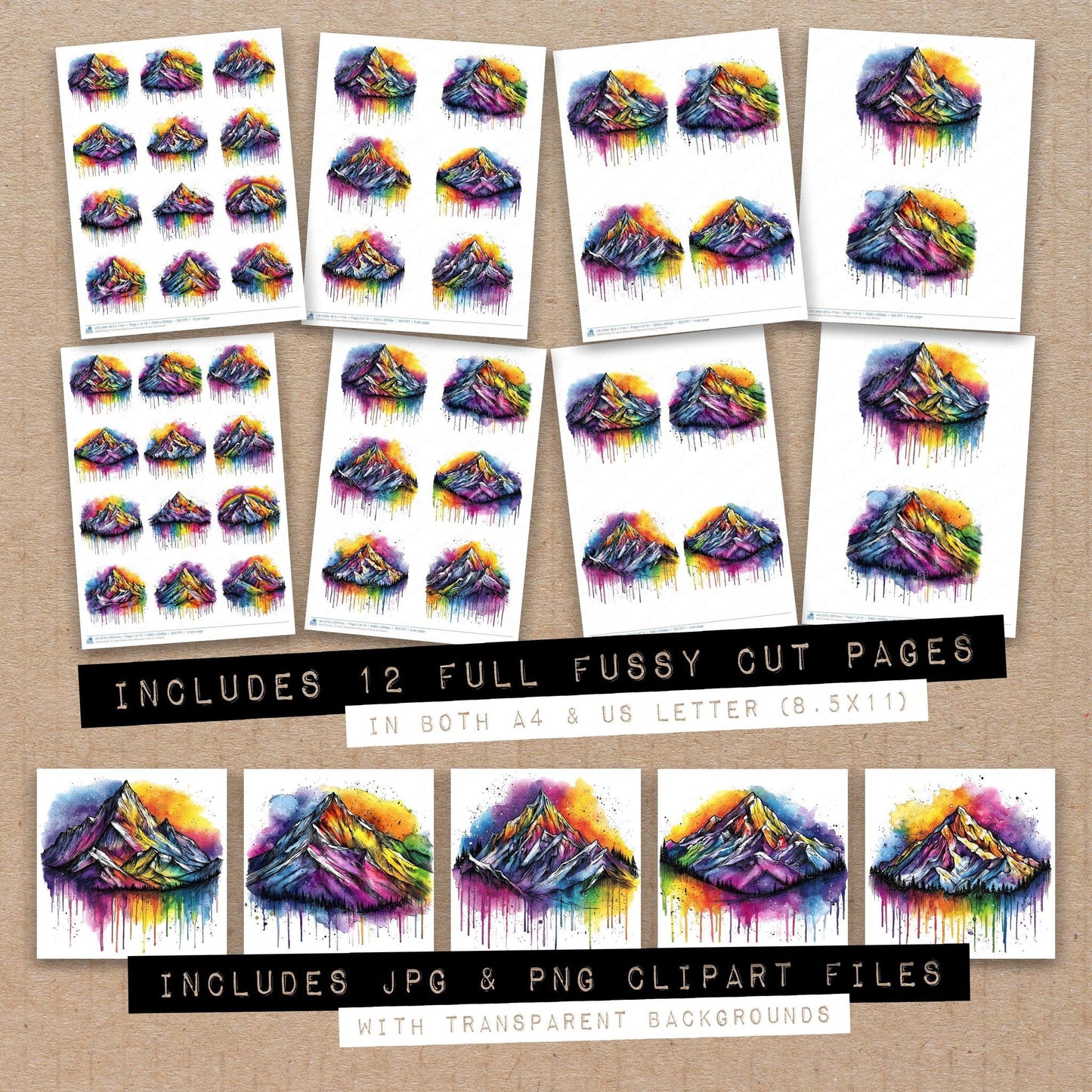 DDD010536_FC Neon Watercolour Mountain Fussy Cut Sheets