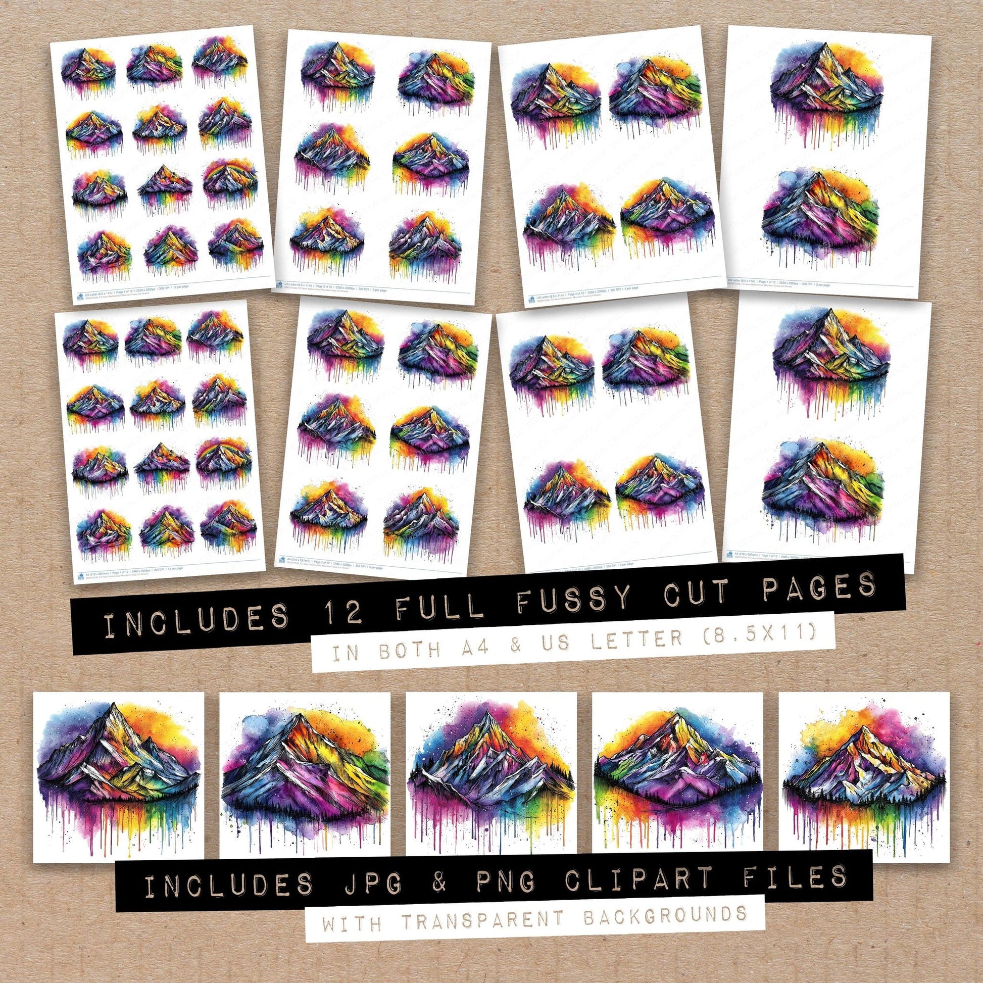 DDD010536_FC Neon Watercolour Mountain Fussy Cut Sheets
