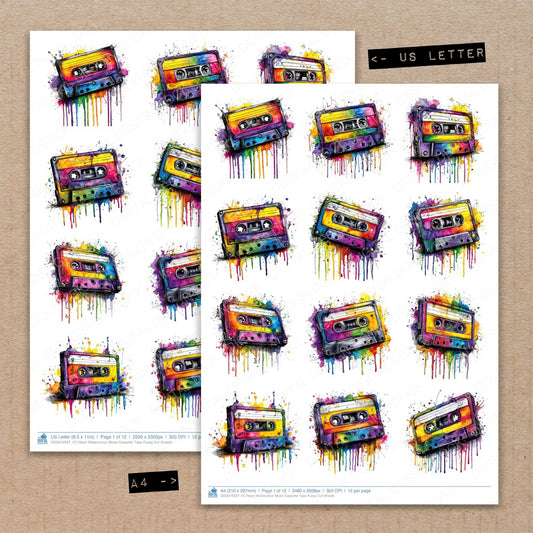 Neon Watercolour Music Cassette Tape Fussy Cut Sheets (DDD010537)