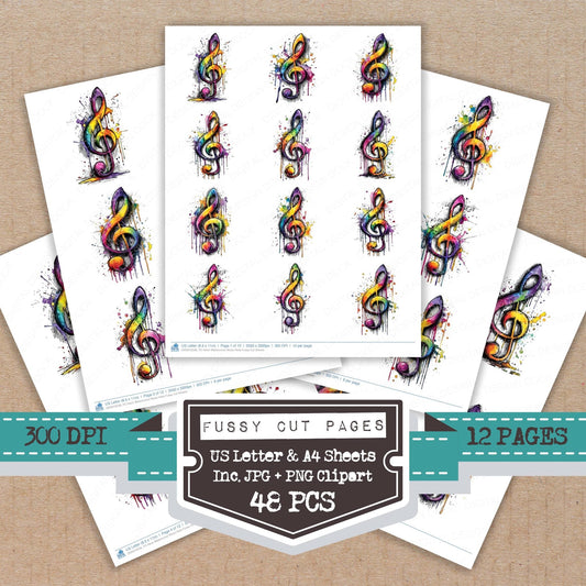 DDD010538_FC Neon Watercolour Music Note Fussy Cut Sheets