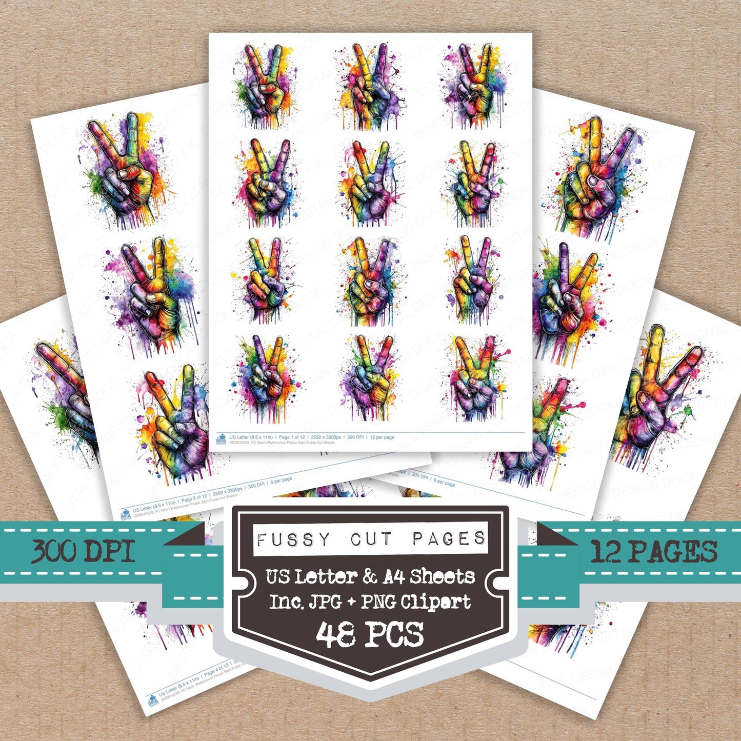 Neon Watercolour Peace Sign Fussy Cut Sheets (DDD010539)