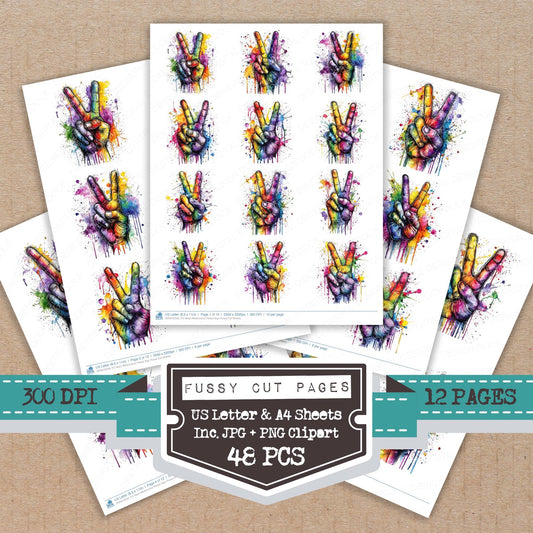 Neon Watercolour Peace Sign Fussy Cut Sheets (DDD010539)