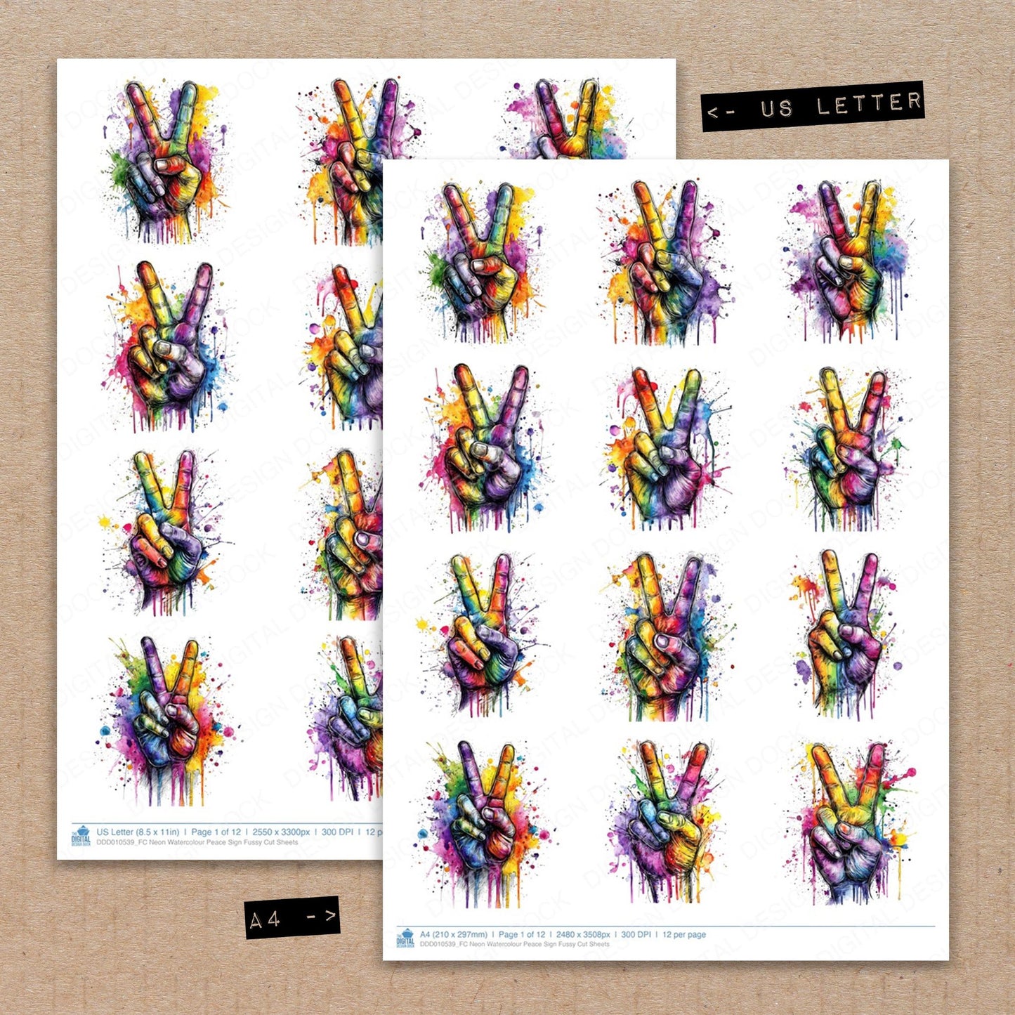 Neon Watercolour Peace Sign Fussy Cut Sheets (DDD010539)