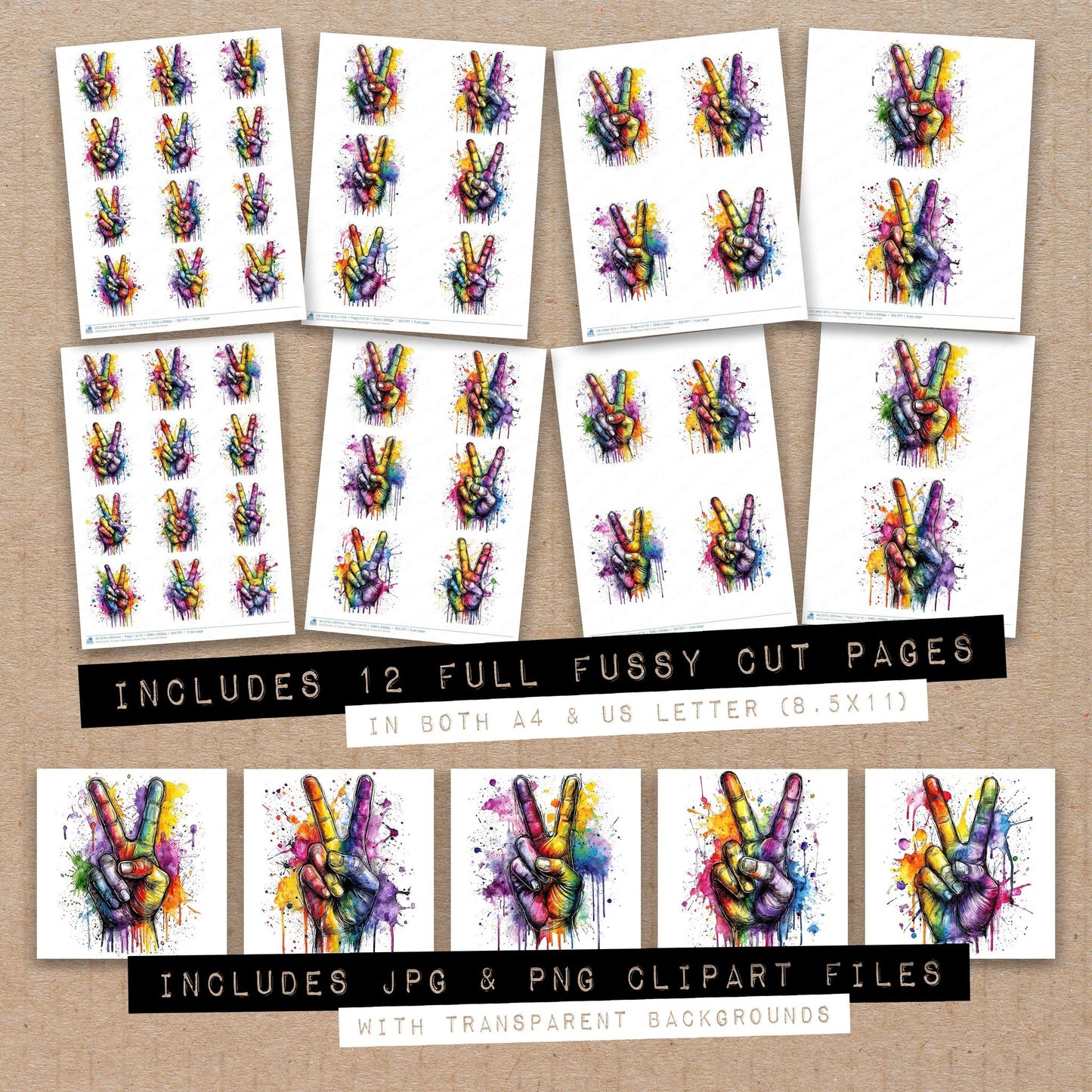Neon Watercolour Peace Sign Fussy Cut Sheets (DDD010539)