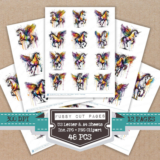 Neon Watercolour Pegasus Fussy Cut Sheets (DDD010540)