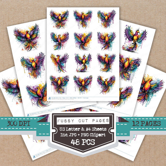 Neon Watercolour Phoenix Fussy Cut Sheets (DDD010541)