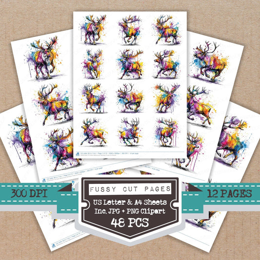 DDD010542_FC Neon Watercolour Reindeer Fussy Cut Sheets