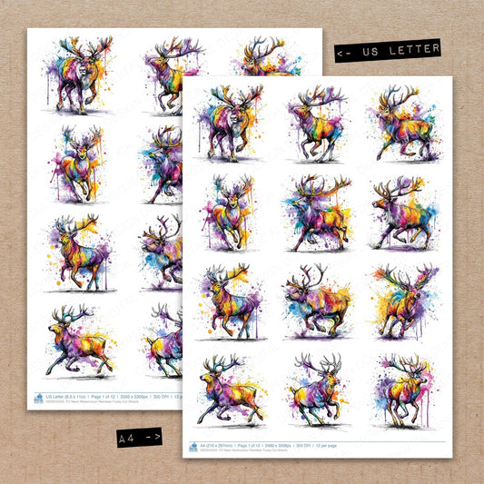 DDD010542_FC Neon Watercolour Reindeer Fussy Cut Sheets
