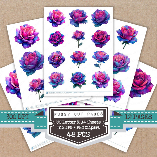 DDD010544_FC Neon Watercolour Rose Fussy Cut Sheets