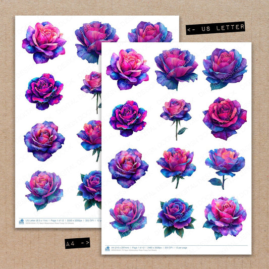 DDD010544_FC Neon Watercolour Rose Fussy Cut Sheets