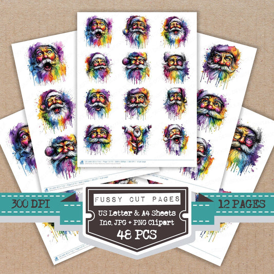 DDD010546_FC Neon Watercolour Santa Fussy Cut Sheets