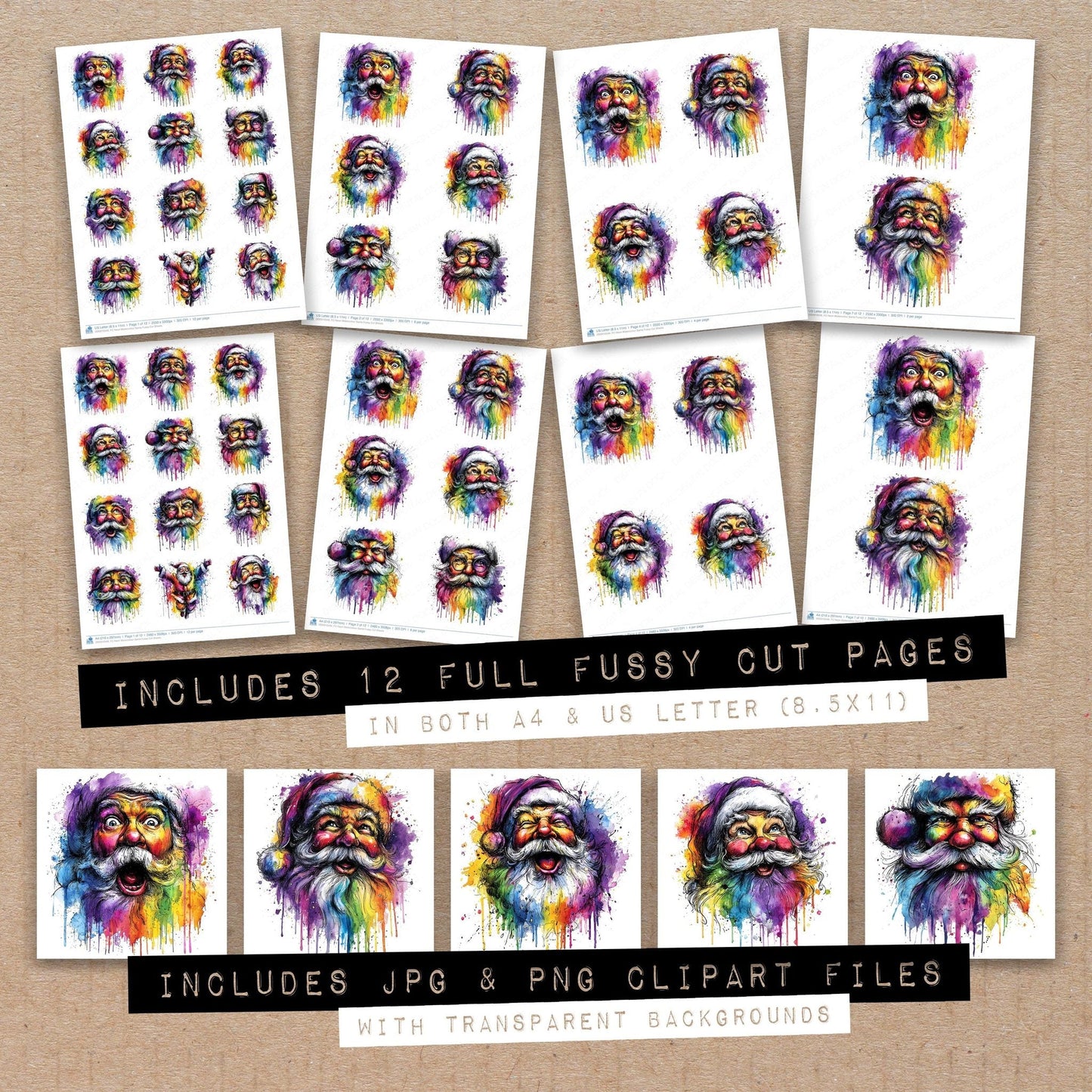 DDD010546_FC Neon Watercolour Santa Fussy Cut Sheets