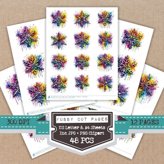 DDD010549_FC Neon Watercolour Snowflake Fussy Cut Sheets