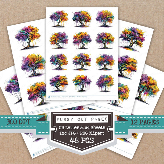 DDD010550_FC Neon Watercolour Tree Fussy Cut Sheets