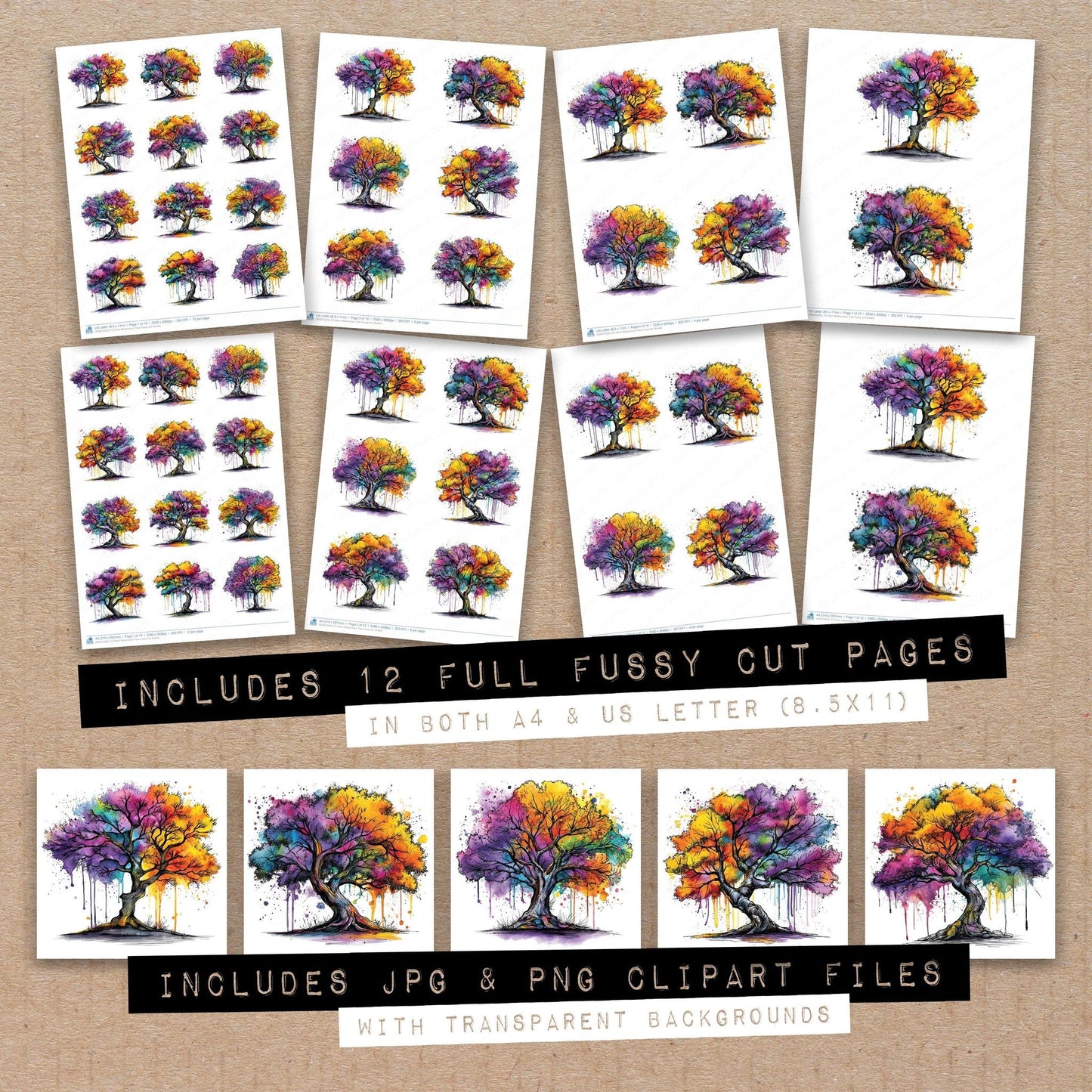 DDD010550_FC Neon Watercolour Tree Fussy Cut Sheets